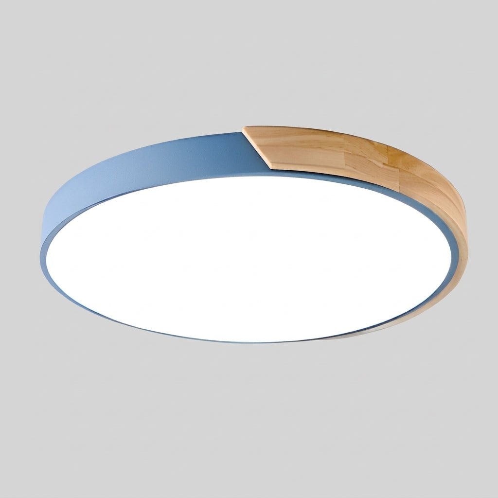 Nordische runde LED-Deckenleuchte mit natürlichem Holzakzent - Ceiling Light Fixtures - Blau - Voldeva