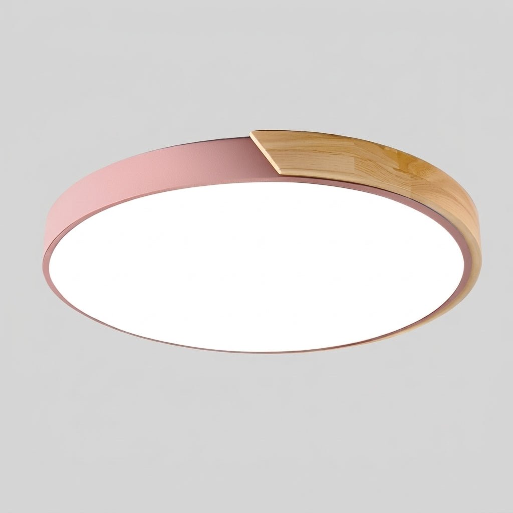 Nordische runde LED-Deckenleuchte mit natürlichem Holzakzent - Ceiling Light Fixtures - Rosa - Voldeva