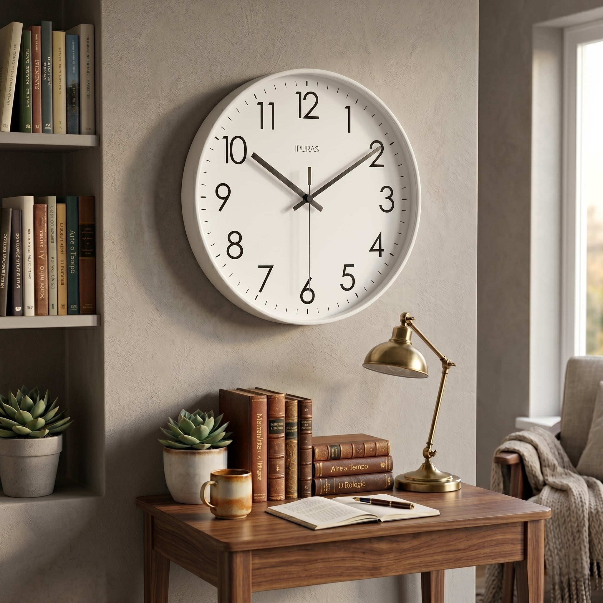 Nordische Wanduhr mit Großen Ziffern und Lautlosem Uhrwerk - Uhr - Weiß - Voldeva