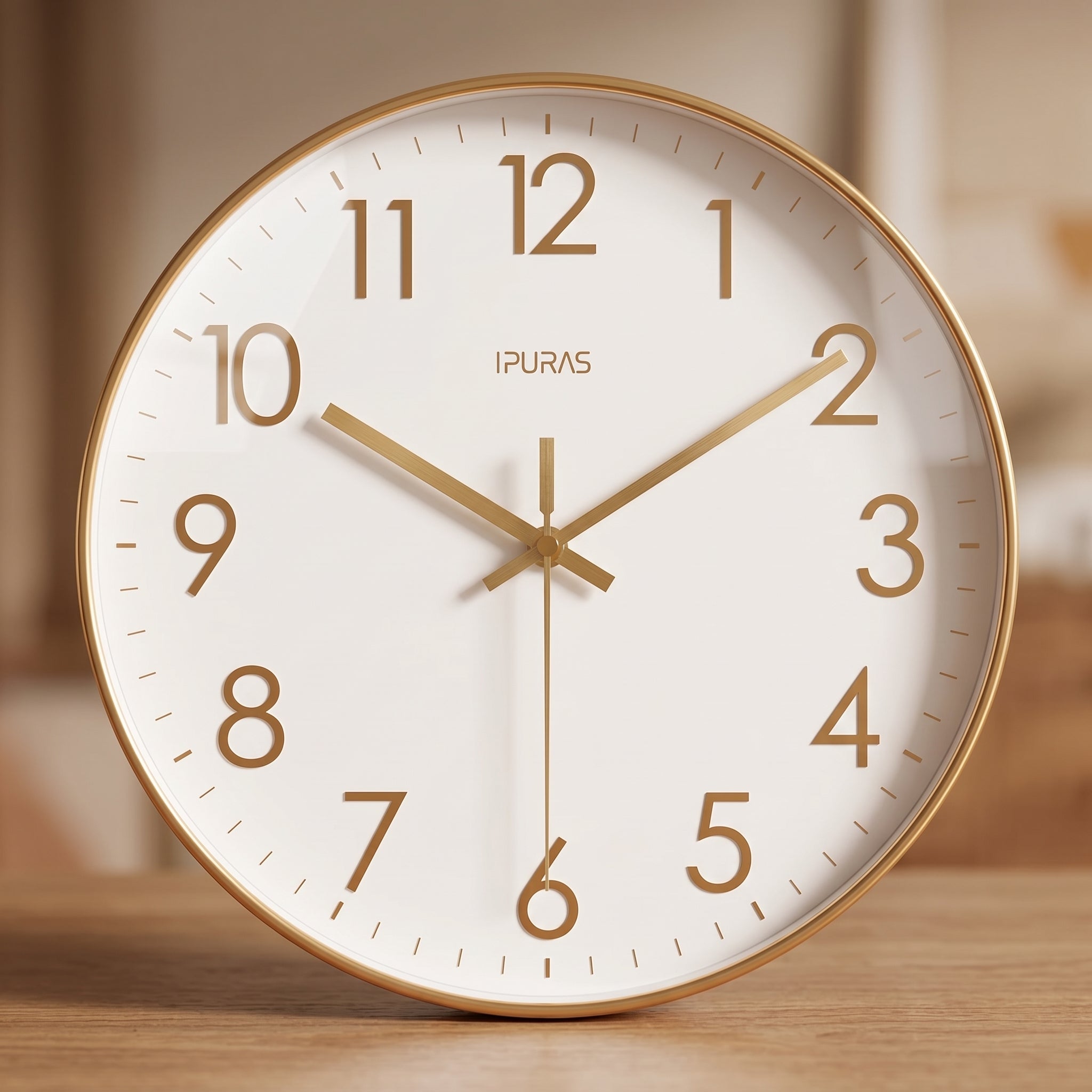 Nordische Wanduhr mit Großen Ziffern und Lautlosem Uhrwerk - Uhr - Gold - Voldeva