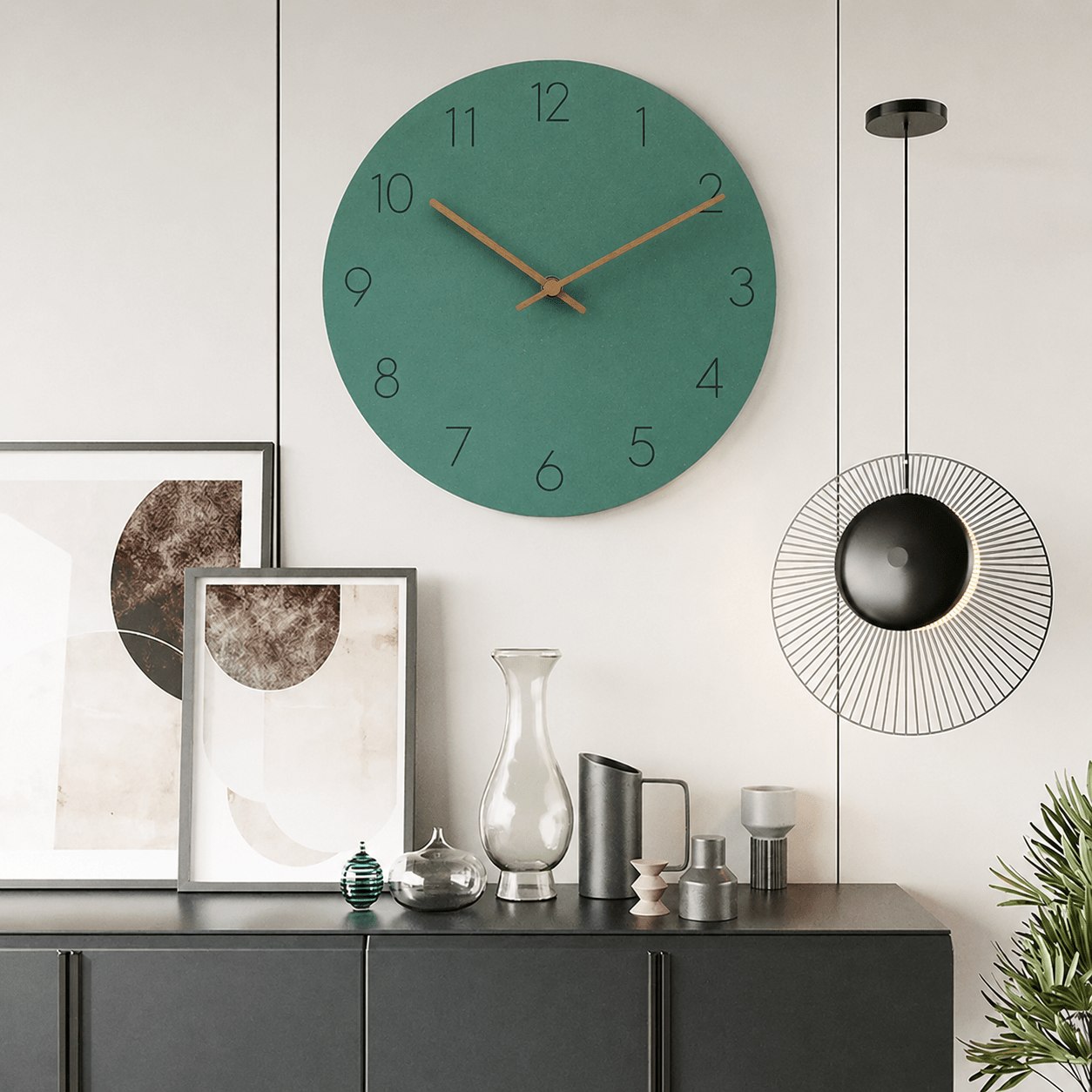 Nordische Wanduhr mit Mattem Zifferblatt ohne Rahmen - Uhr - Grün - Voldeva