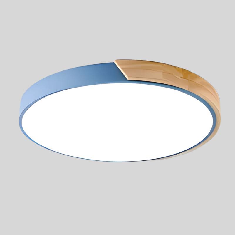 Nordische runde LED-Deckenleuchte mit natürlichem Holzakzent