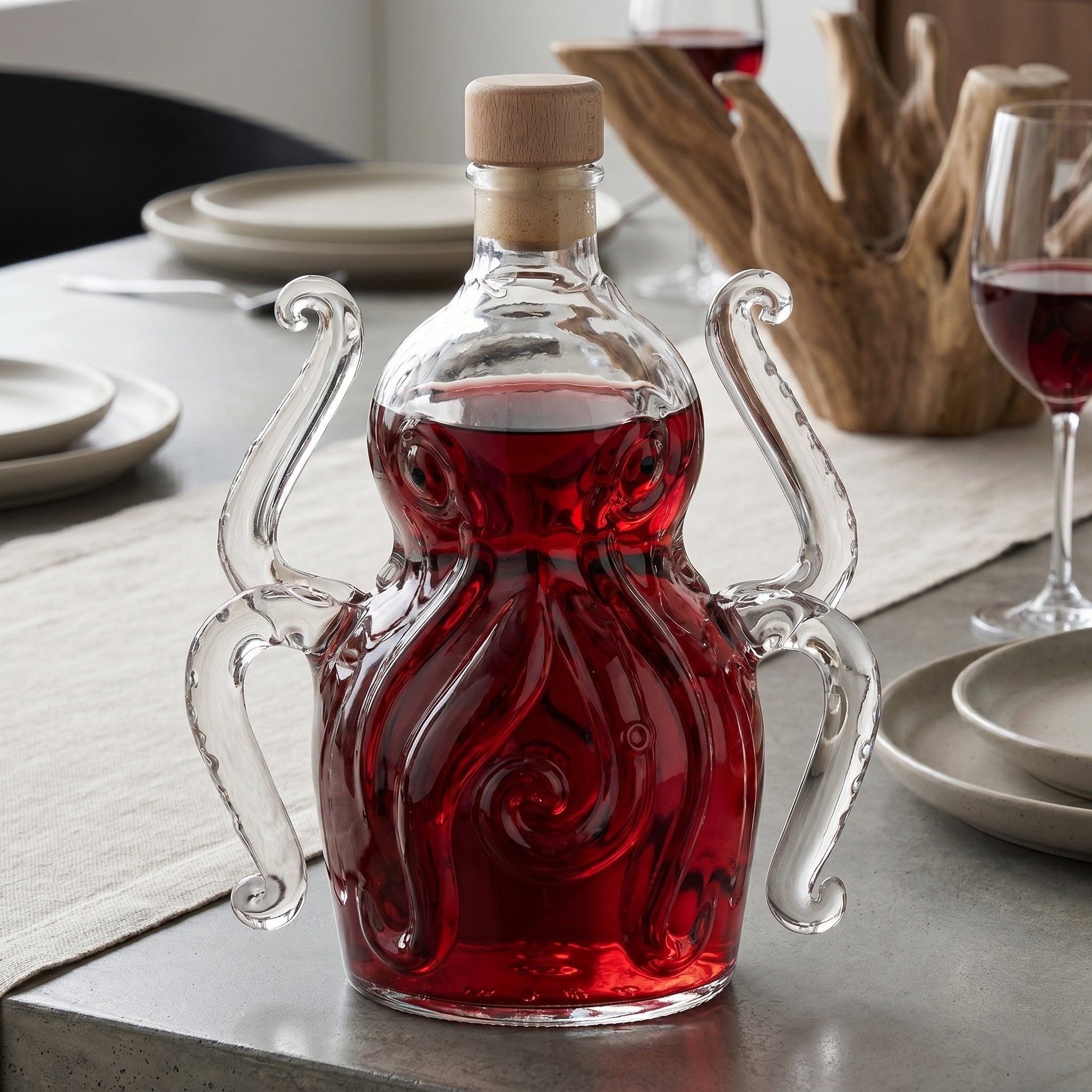 Weinkaraffe in Tintenfischform aus Borosilikatglas - Weinkaraffe - Voldeva