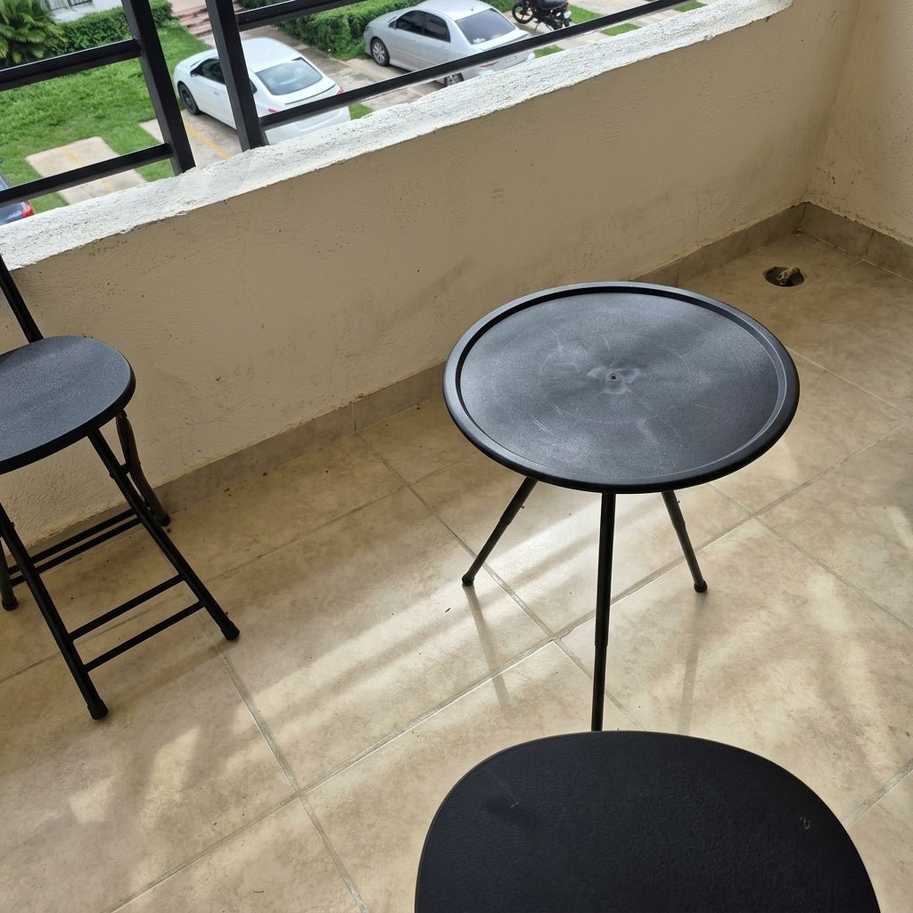 Outdoor Rund Klapptisch mit Verstellbarem Dreibein-Gestell - Outdoor-Beistelltisch - Voldeva
