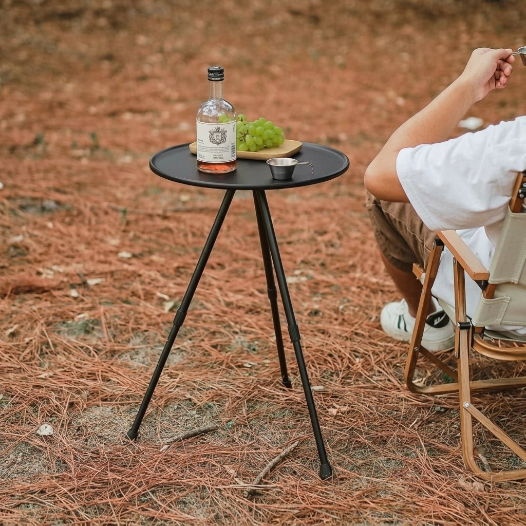 Outdoor Rund Klapptisch mit Verstellbarem Dreibein-Gestell - Outdoor-Beistelltisch - Voldeva