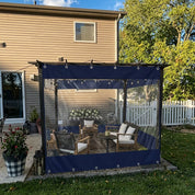 Outdoor Vorhang mit Transparentem Fenster und Ösen - Leinwandvorhang - Blau - Voldeva