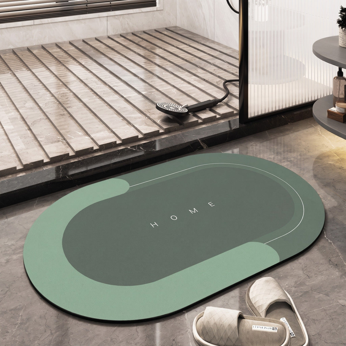 Ovale Badematte Rutschhemmend mit Schnelltrocknender Oberfläche - Bath Mats & Rugs - Grün - Voldeva