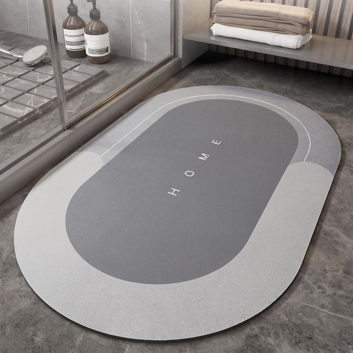 Ovale Badematte Rutschhemmend mit Schnelltrocknender Oberfläche - Bath Mats & Rugs - Hellgrau - Voldeva