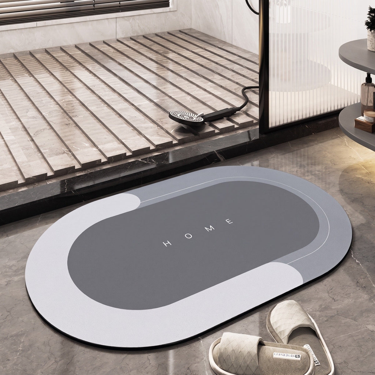 Ovale Badematte Rutschhemmend mit Schnelltrocknender Oberfläche - Bath Mats & Rugs - Hellgrau - Voldeva