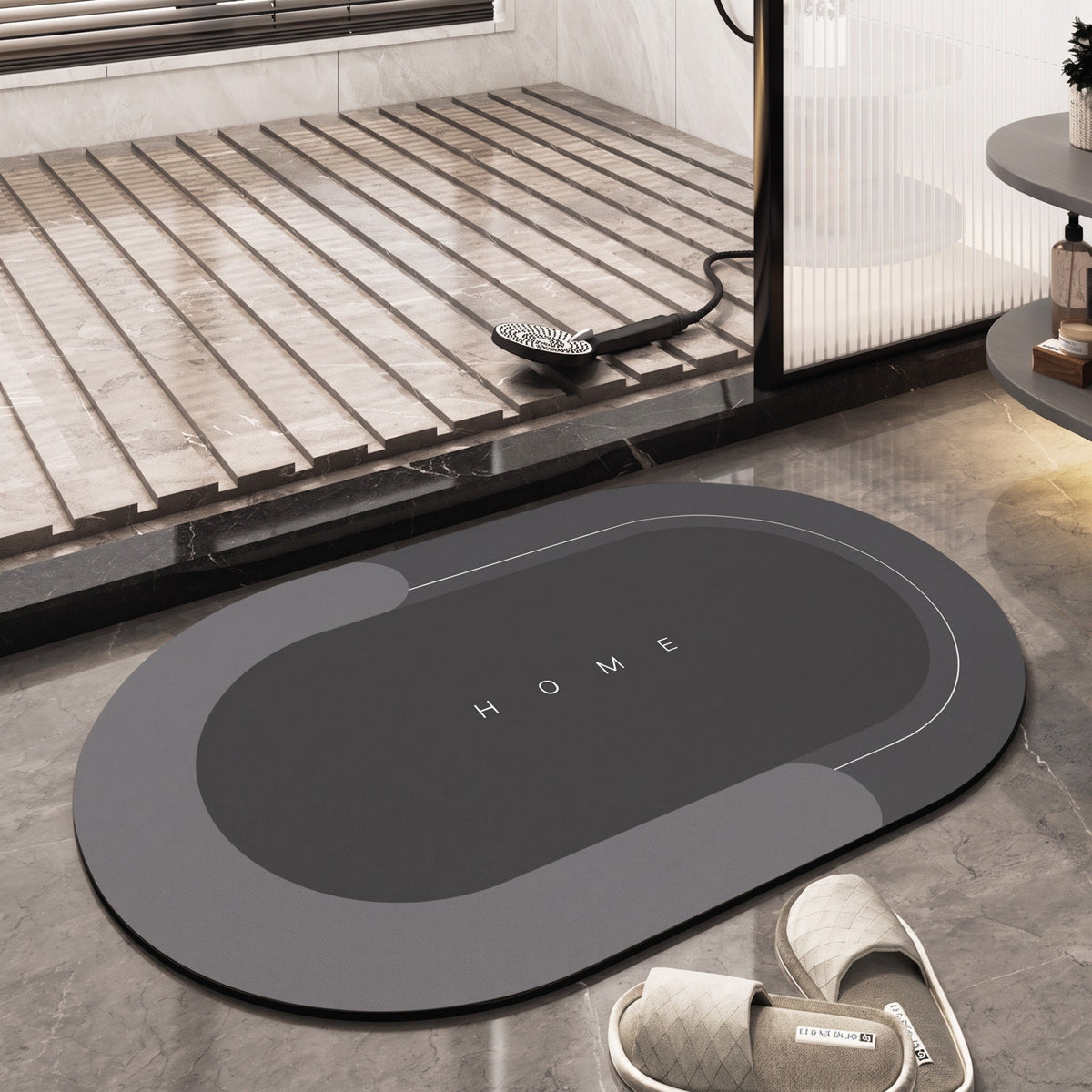 Ovale Badematte Rutschhemmend mit Schnelltrocknender Oberfläche - Bath Mats & Rugs - Dunkelgrau - Voldeva