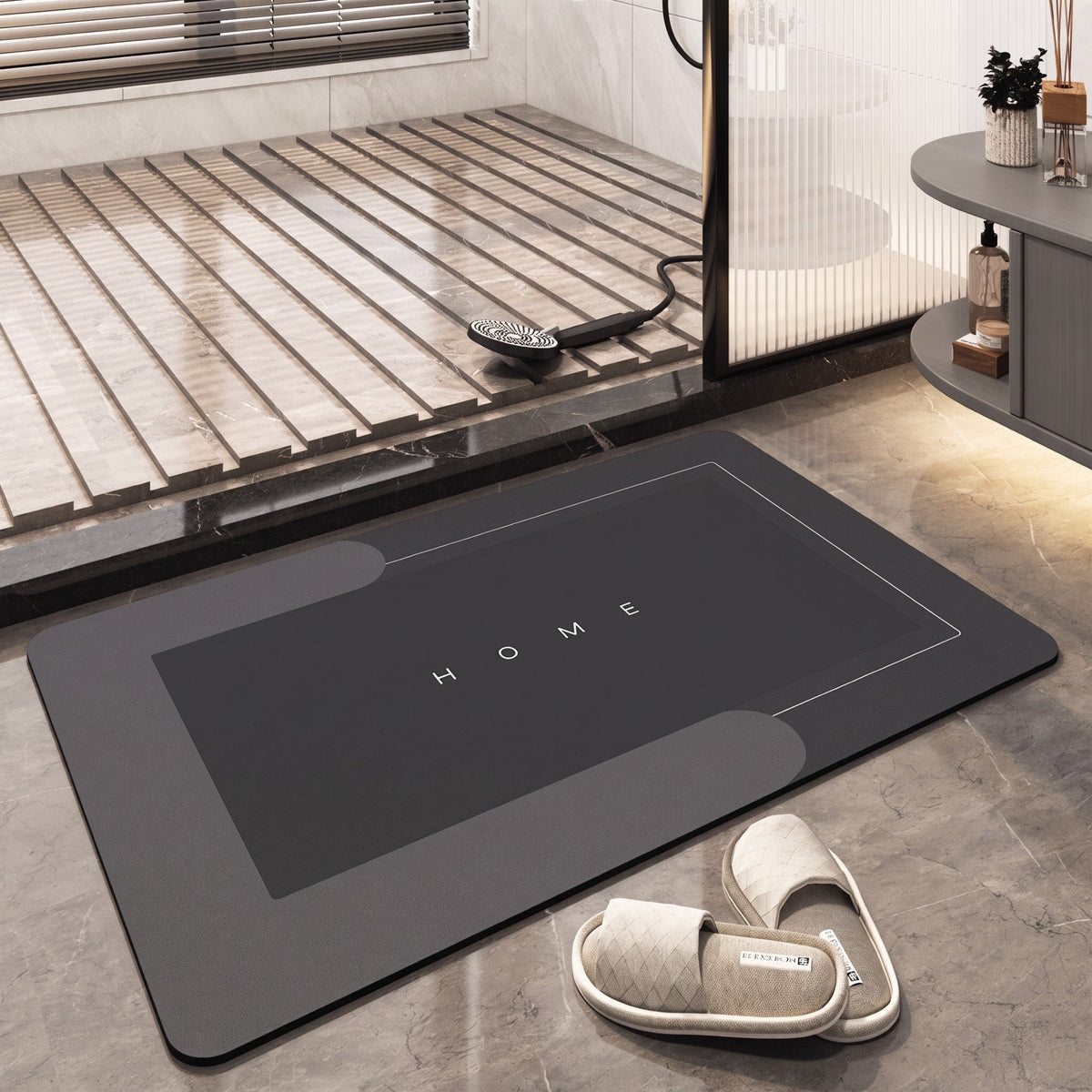 Ovale Badematte Rutschhemmend mit Schnelltrocknender Oberfläche - Bath Mats & Rugs - Dunkelgrau - Voldeva