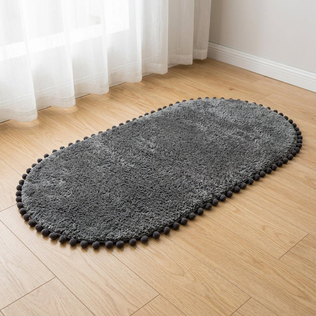 Ovaler Teppich mit Pompom - Rand - Teppiche & Läufer - Grau - Voldeva