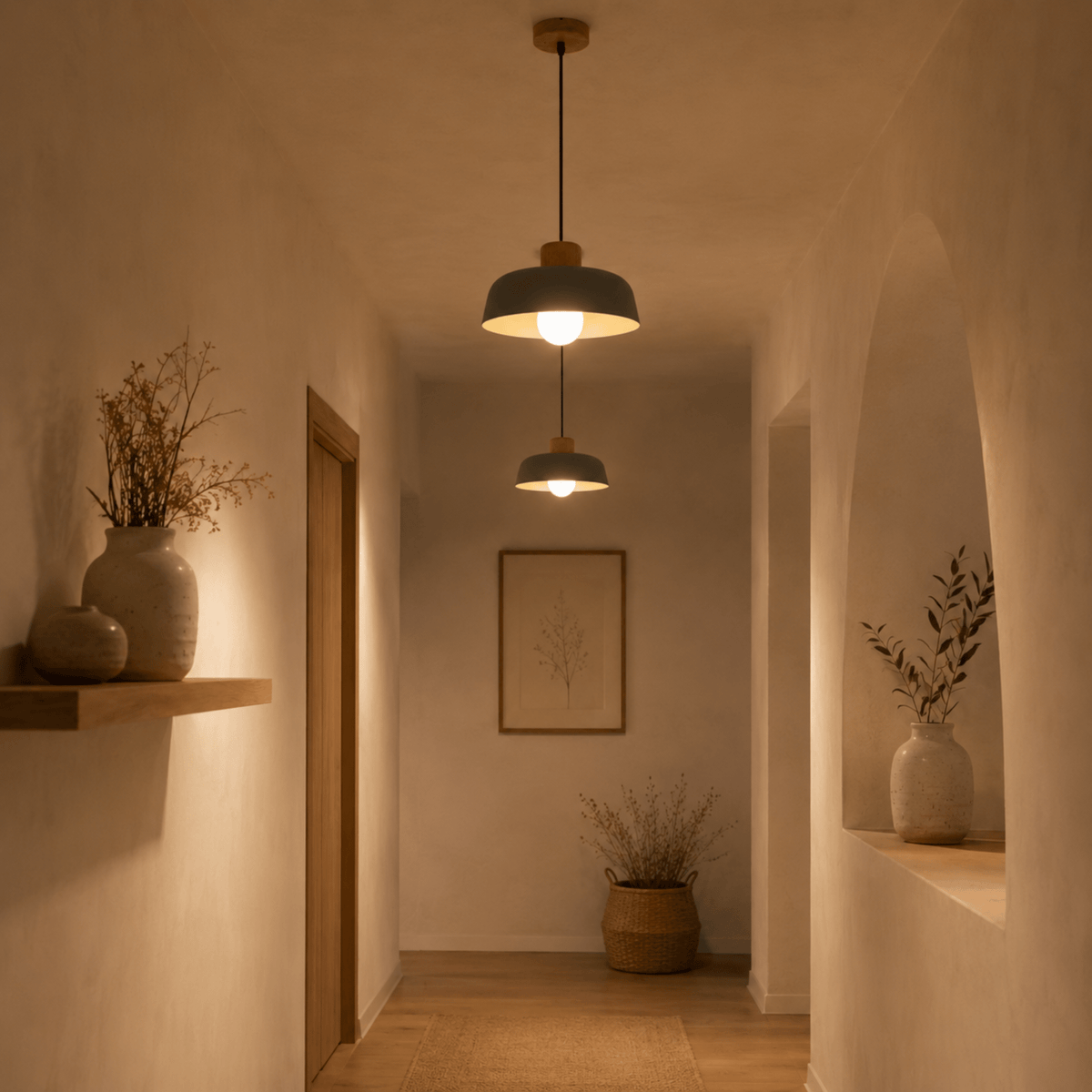 Pendelleuchte aus Holz und Metall im skandinavischen Design - Pendant Light Fixtures - Schwarz - Voldeva