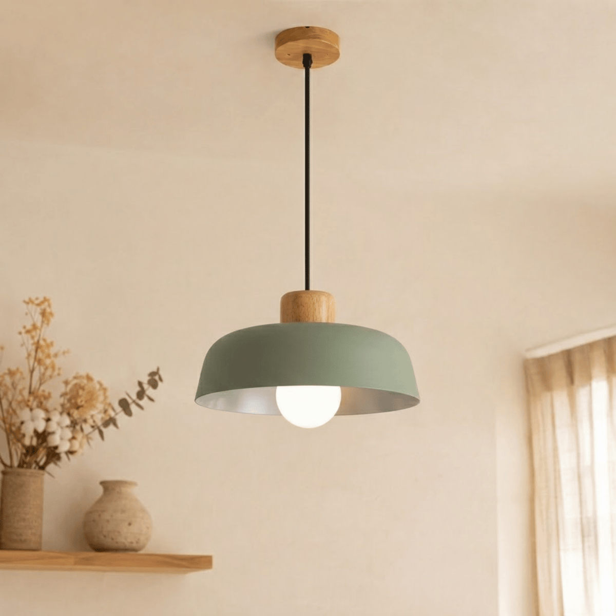 Pendelleuchte aus Holz und Metall im skandinavischen Design - Pendant Light Fixtures - Grün - Voldeva