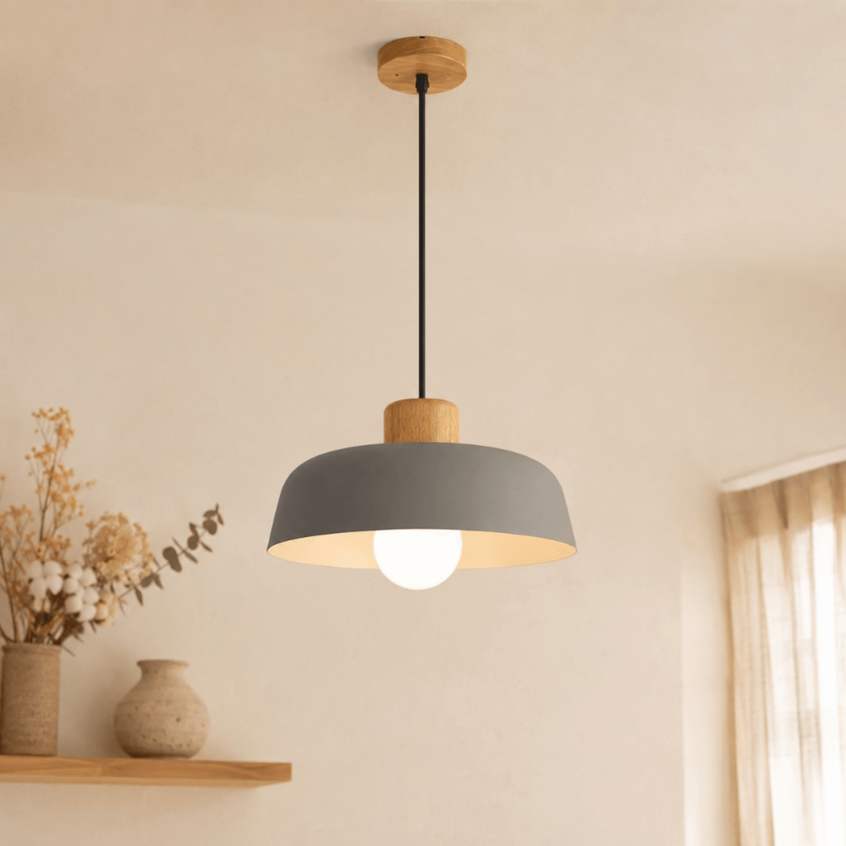 Pendelleuchte aus Holz und Metall im skandinavischen Design - Pendant Light Fixtures - Grau - Voldeva