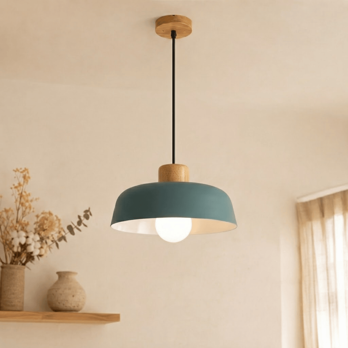 Pendelleuchte aus Holz und Metall im skandinavischen Design - Pendant Light Fixtures - Blau - Voldeva