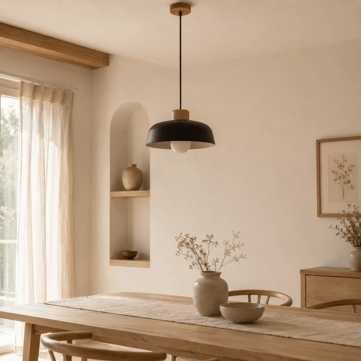 Pendelleuchte aus Holz und Metall im skandinavischen Design - Pendant Light Fixtures - Schwarz - Voldeva