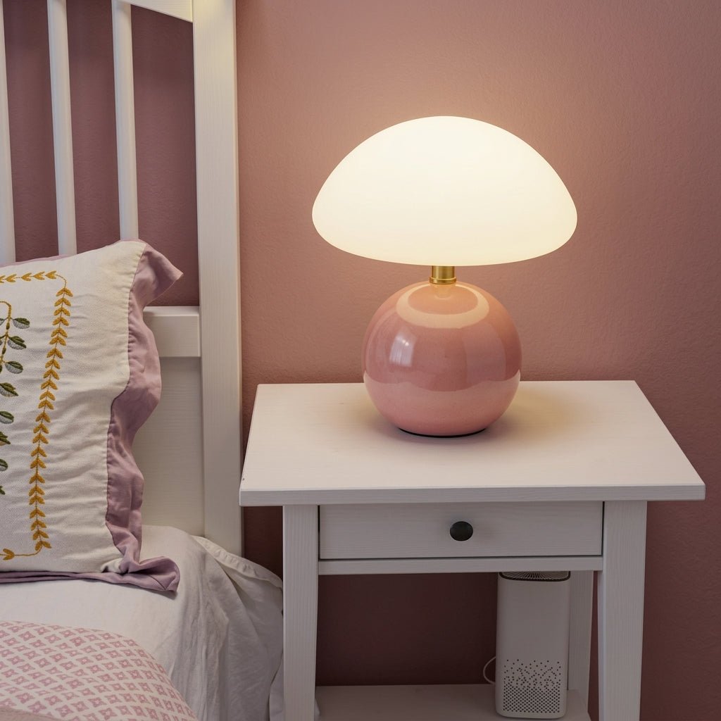 Pilz-Tischlampe mit Kuppelschirm und runder Kugelbase - Tischlampe - Rosa - Voldeva