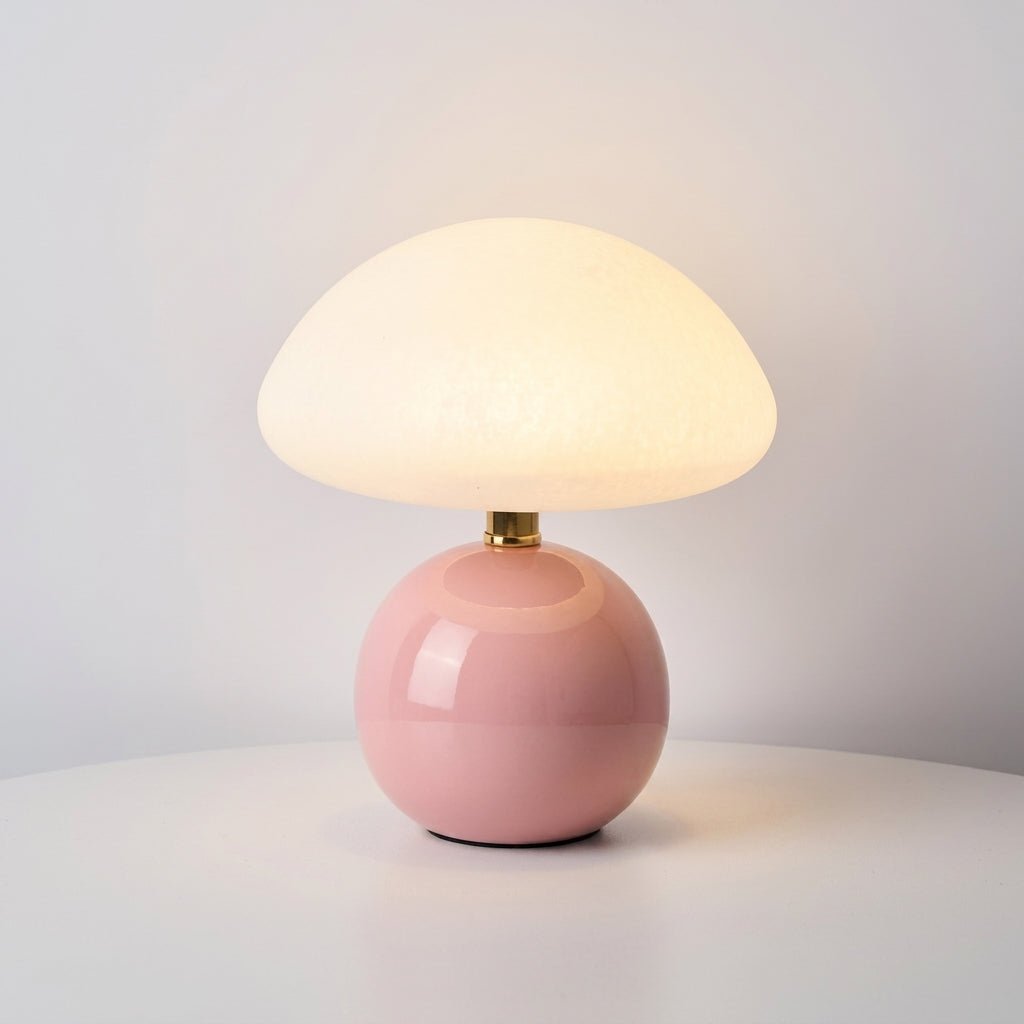 Pilz-Tischlampe mit Kuppelschirm und runder Kugelbase - Tischlampe - Rosa - Voldeva