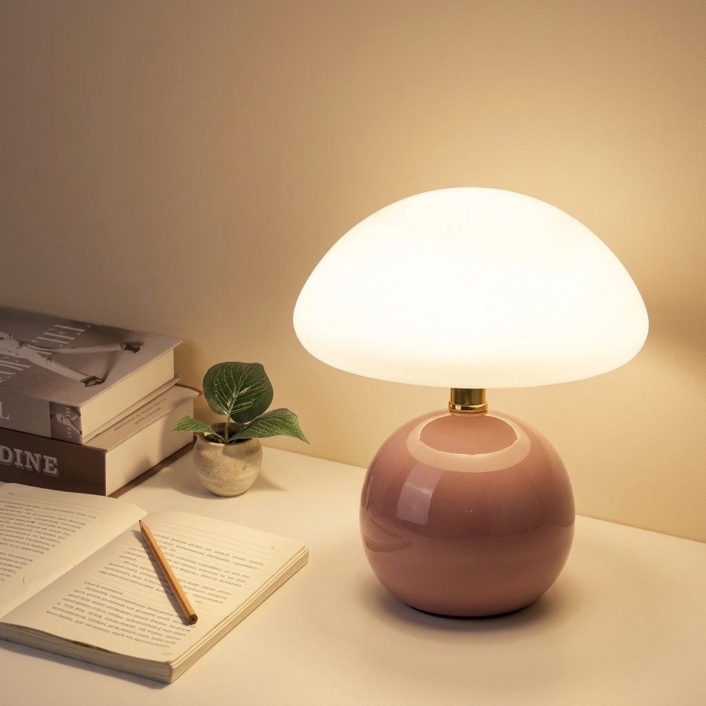 Pilz-Tischlampe mit Kuppelschirm und runder Kugelbase - Tischlampe - Rosa - Voldeva