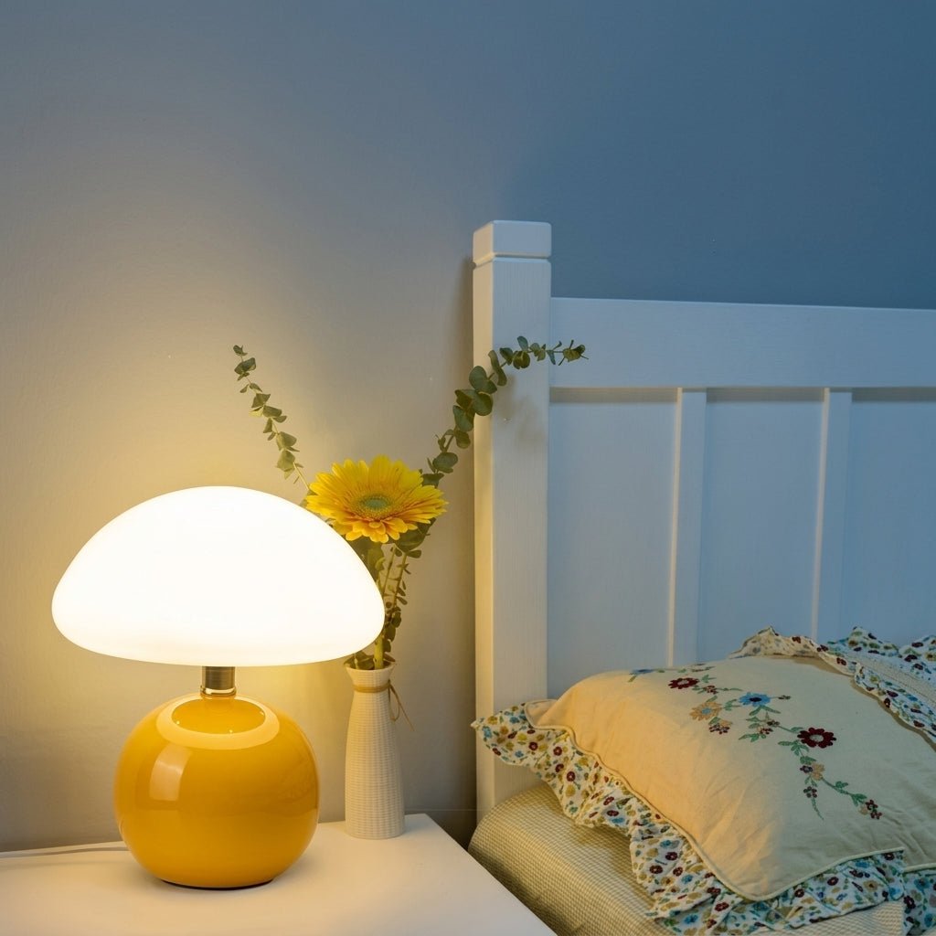 Pilz-Tischlampe mit Kuppelschirm und runder Kugelbase - Tischlampe - Orange - Voldeva