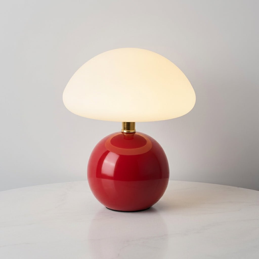 Pilz-Tischlampe mit Kuppelschirm und runder Kugelbase - Tischlampe - Rot - Voldeva