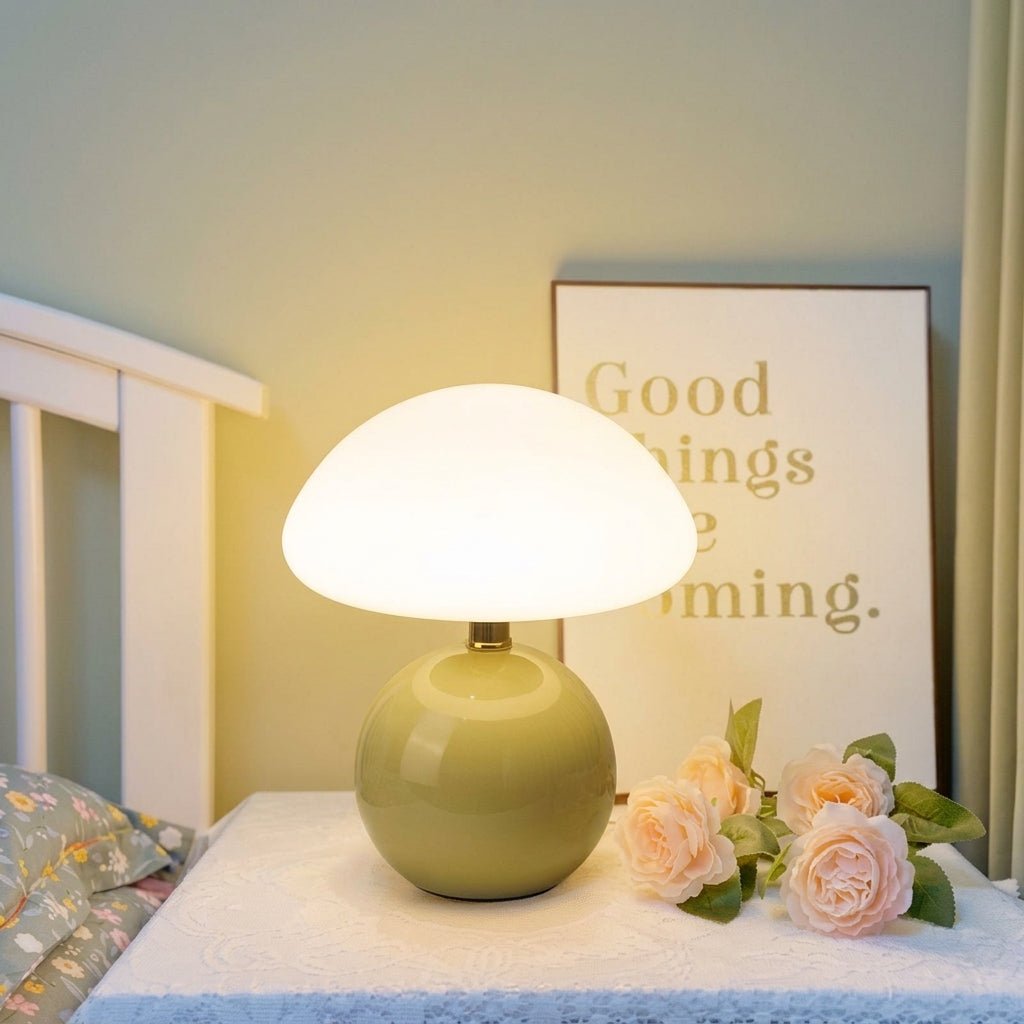 Pilz-Tischlampe mit Kuppelschirm und runder Kugelbase - Tischlampe - Beige - Voldeva