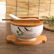 Ramen - Schüssel - Set mit Holzdeckel - Geschirr - Weiß - Voldeva