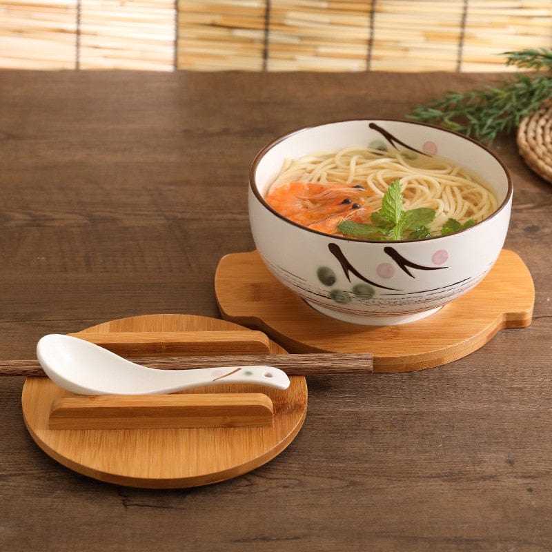 Ramen - Schüssel - Set mit Holzdeckel - Geschirr - Weiß - Voldeva