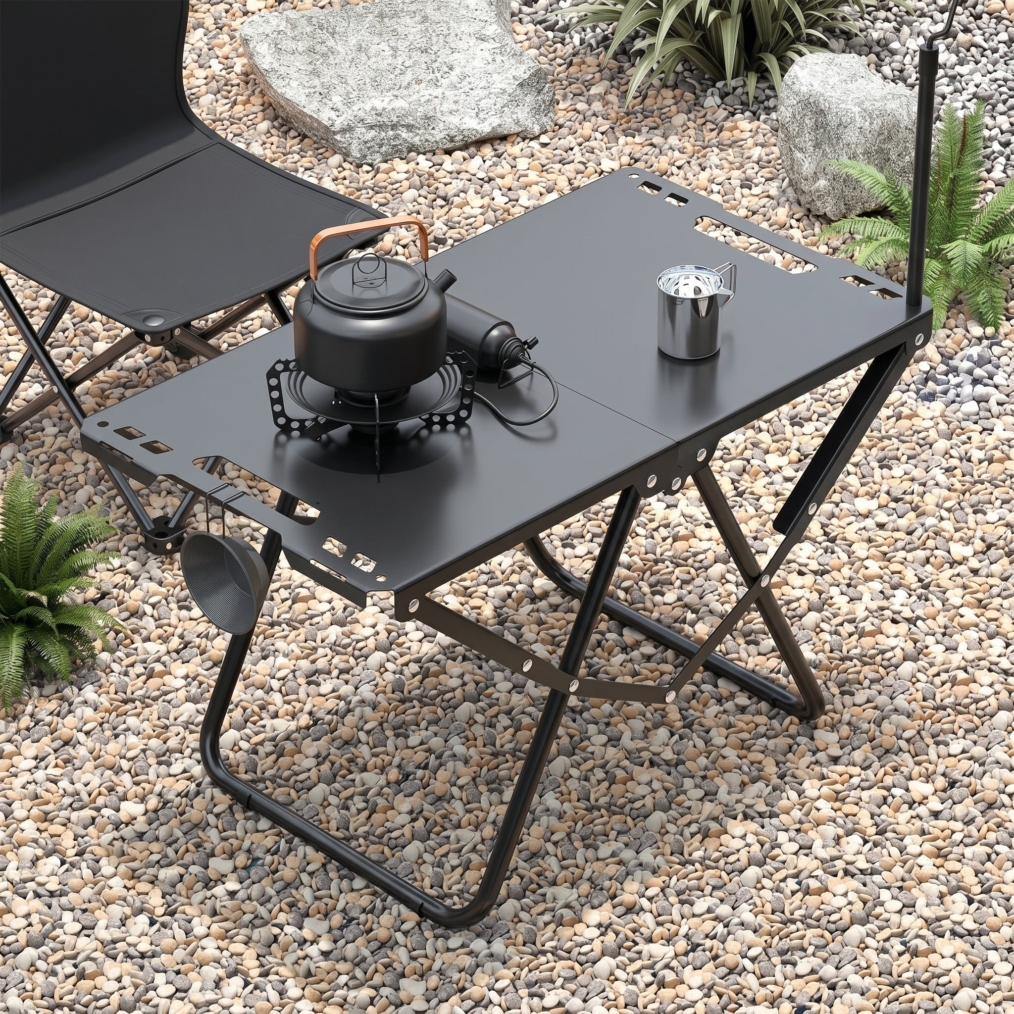 Rechteckiger Outdoor-Klapptisch tragbar für Camping - Outdoor-Beistelltisch - Schwarz - Voldeva