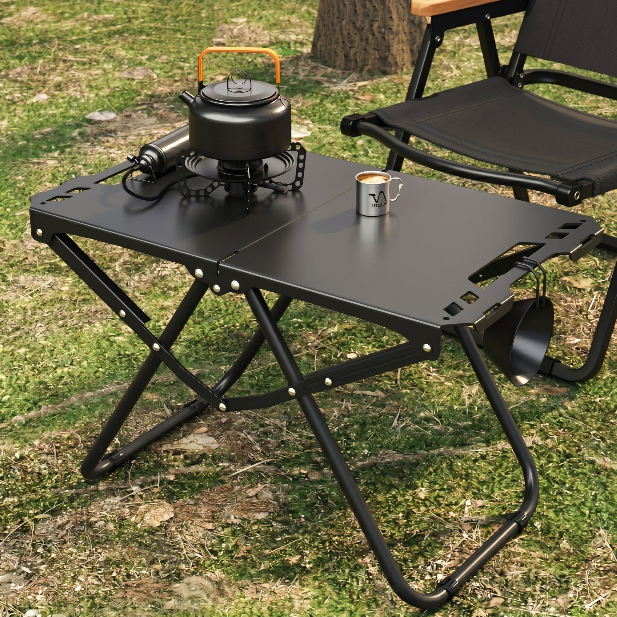 Rechteckiger Outdoor-Klapptisch tragbar für Camping - Outdoor-Beistelltisch - Schwarz - Voldeva