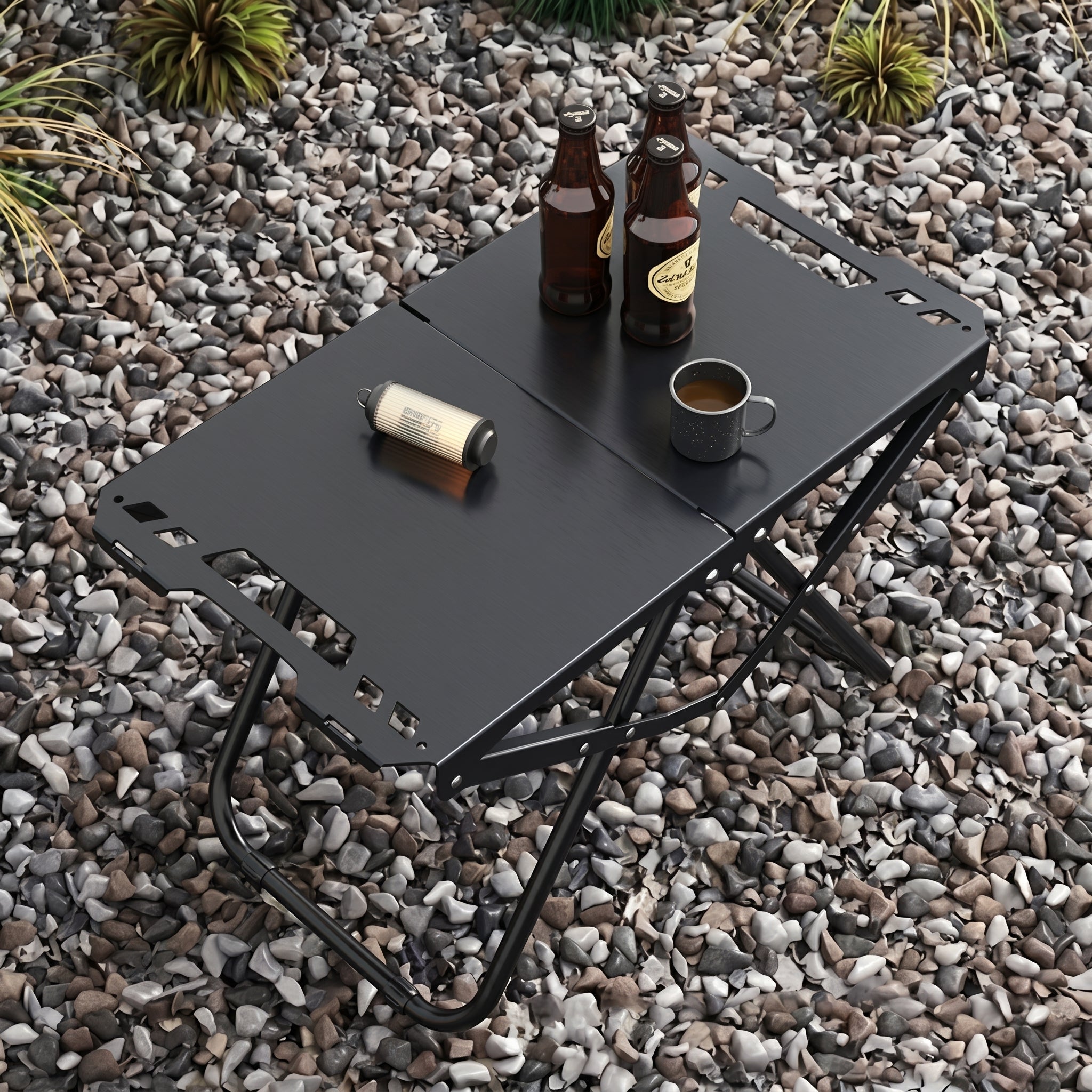 Rechteckiger Outdoor-Klapptisch tragbar für Camping - Outdoor-Beistelltisch - Schwarz - Voldeva