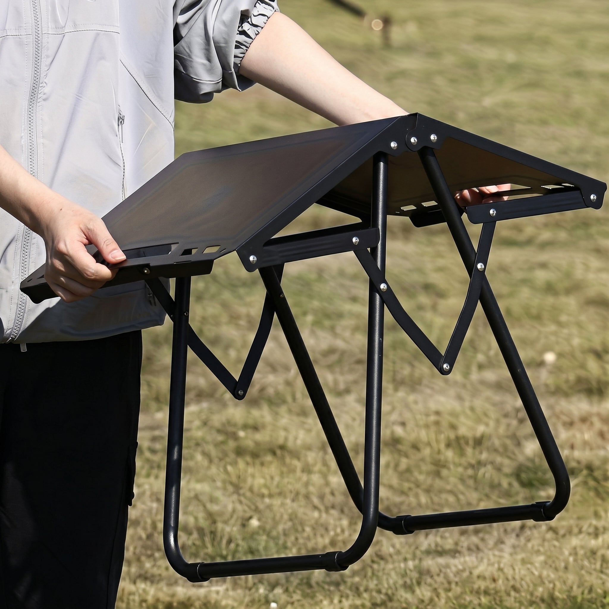 Rechteckiger Outdoor-Klapptisch tragbar für Camping - Outdoor-Beistelltisch - Schwarz - Voldeva