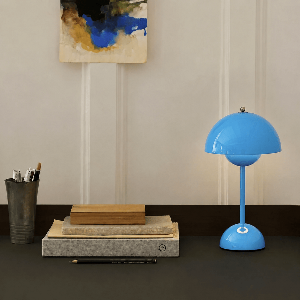 Retro-Tischlampe mit pilzförmigem Kuppelschirm - Table Lamps - Blau - Voldeva
