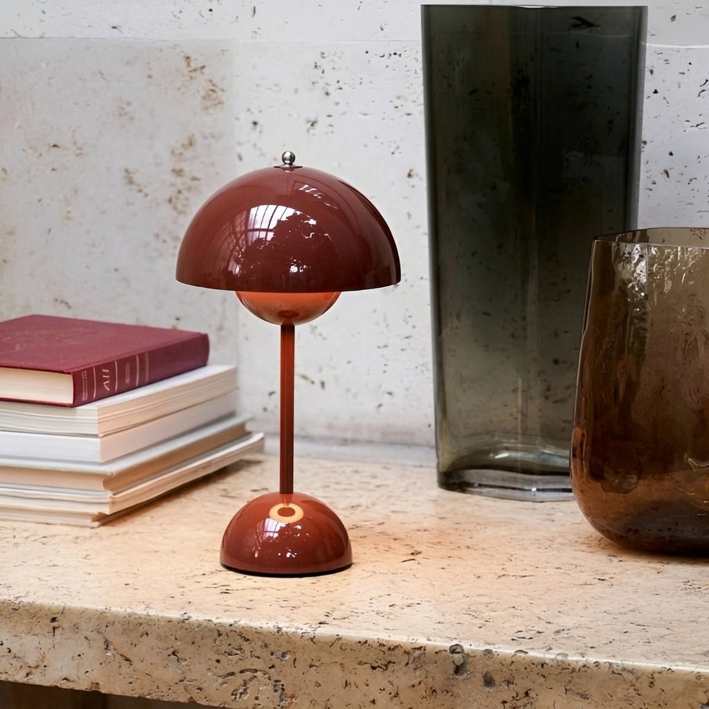 Retro-Tischlampe mit pilzförmigem Kuppelschirm - Tischlampe - Rot - Voldeva