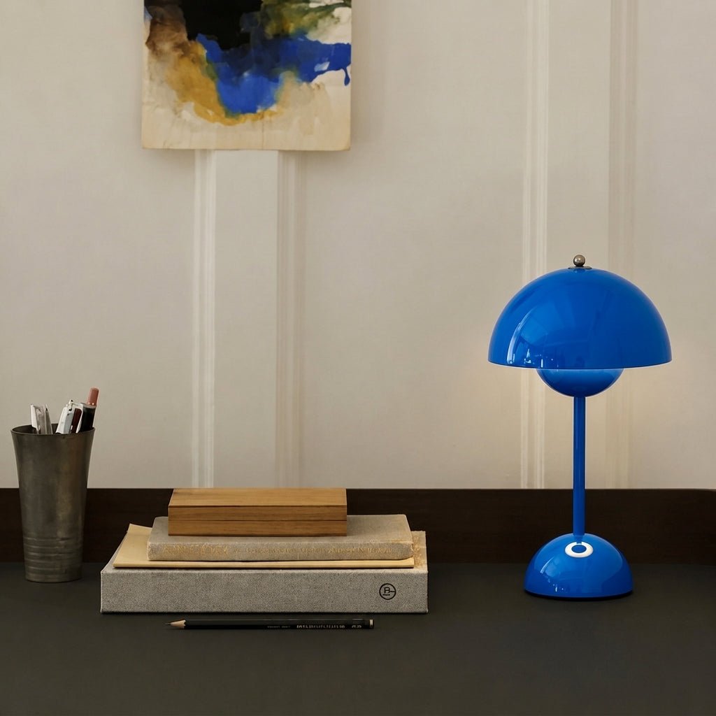Retro-Tischlampe mit pilzförmigem Kuppelschirm - Tischlampe - Blau - Voldeva