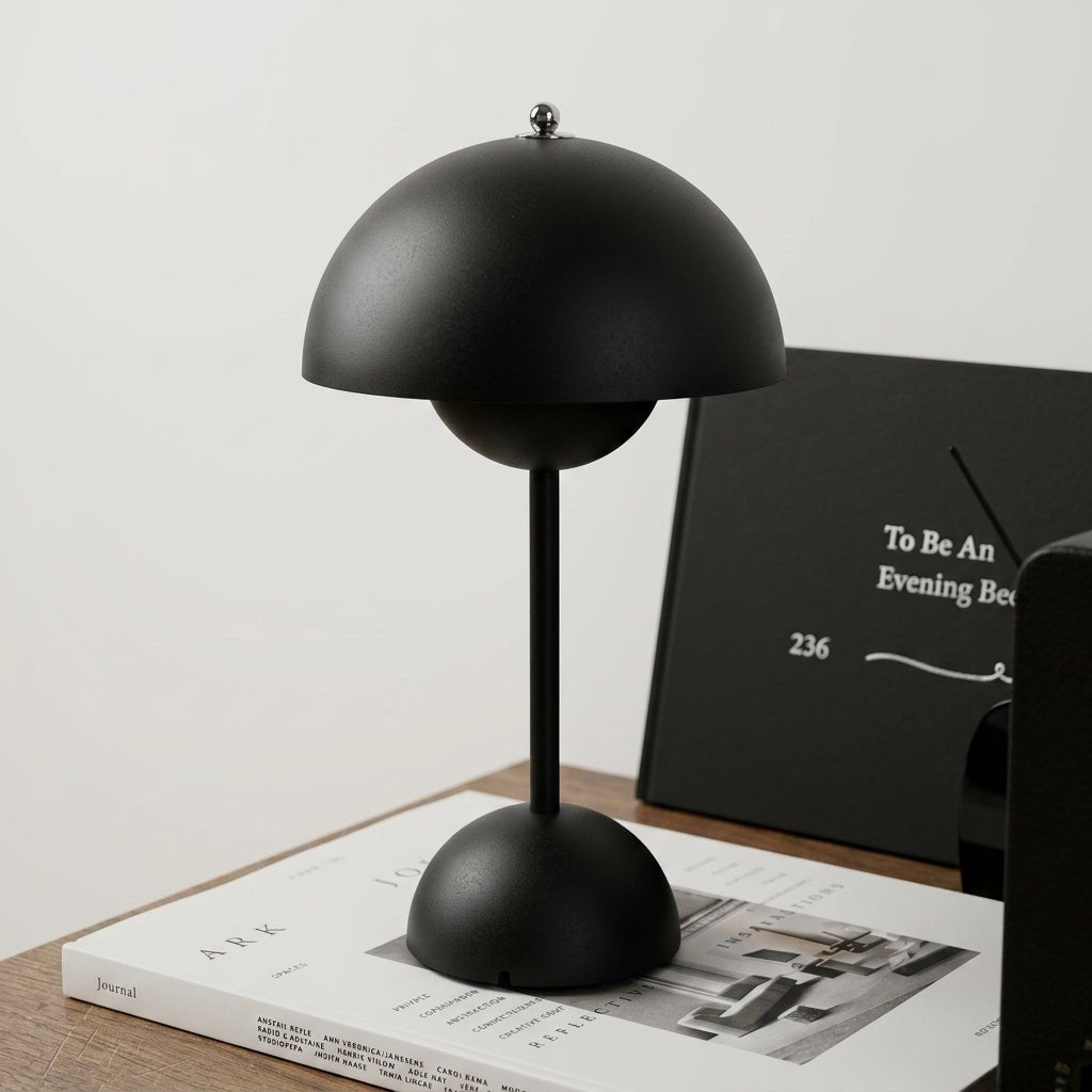 Retro-Tischlampe mit pilzförmigem Kuppelschirm - Tischlampe - Schwarz - Voldeva