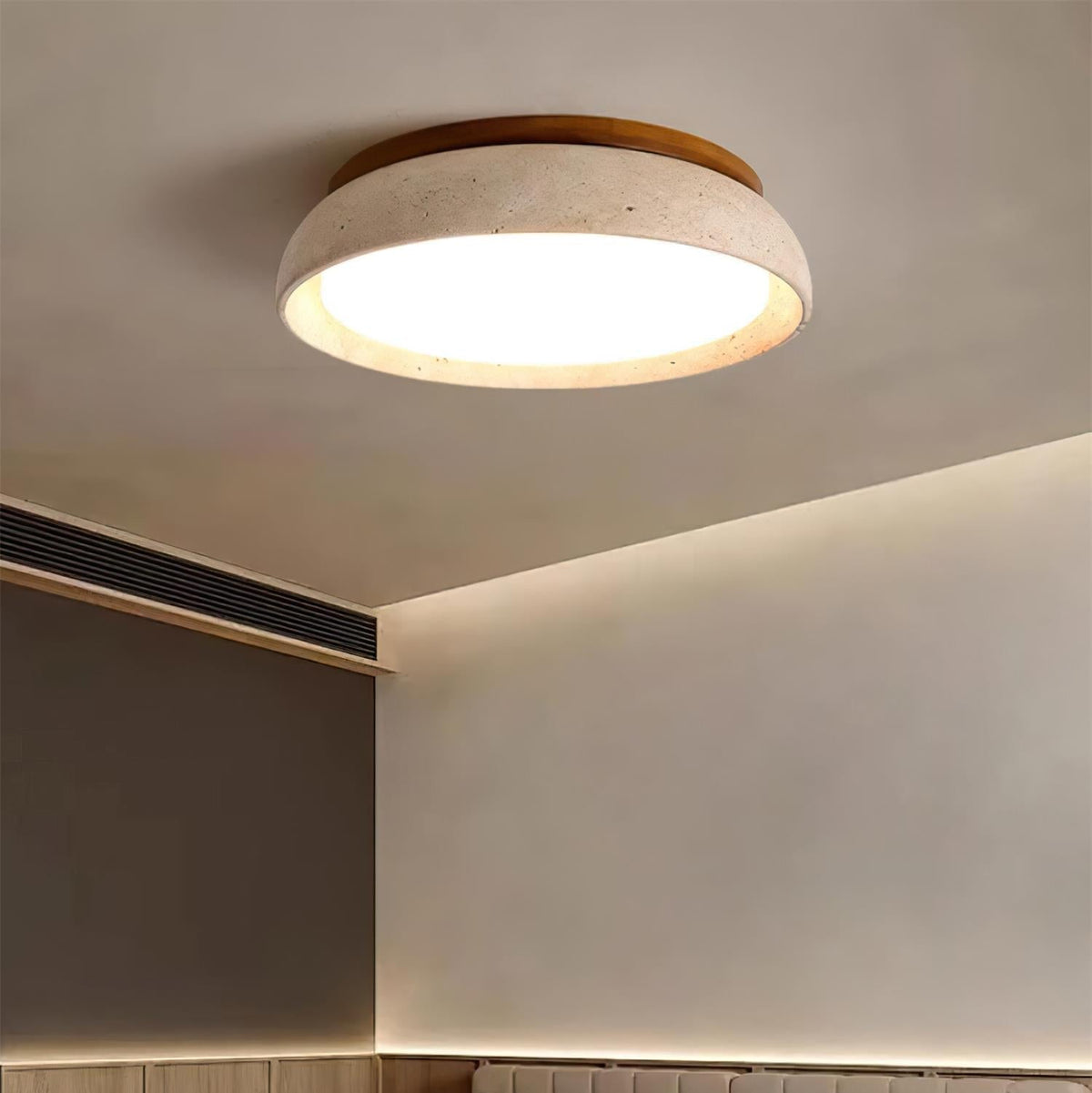 Runde Deckenleuchte Im Schalendesign Mit Holzrand - Ceiling Light Fixtures - Voldeva