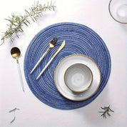 Rundes Tischset mit Strukturiertem Webmuster - Tischsets - Blau - Voldeva