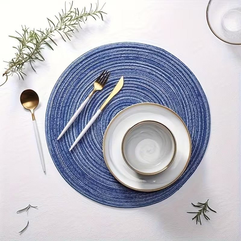 Rundes Tischset mit Strukturiertem Webmuster - Tischsets - Blau - Voldeva
