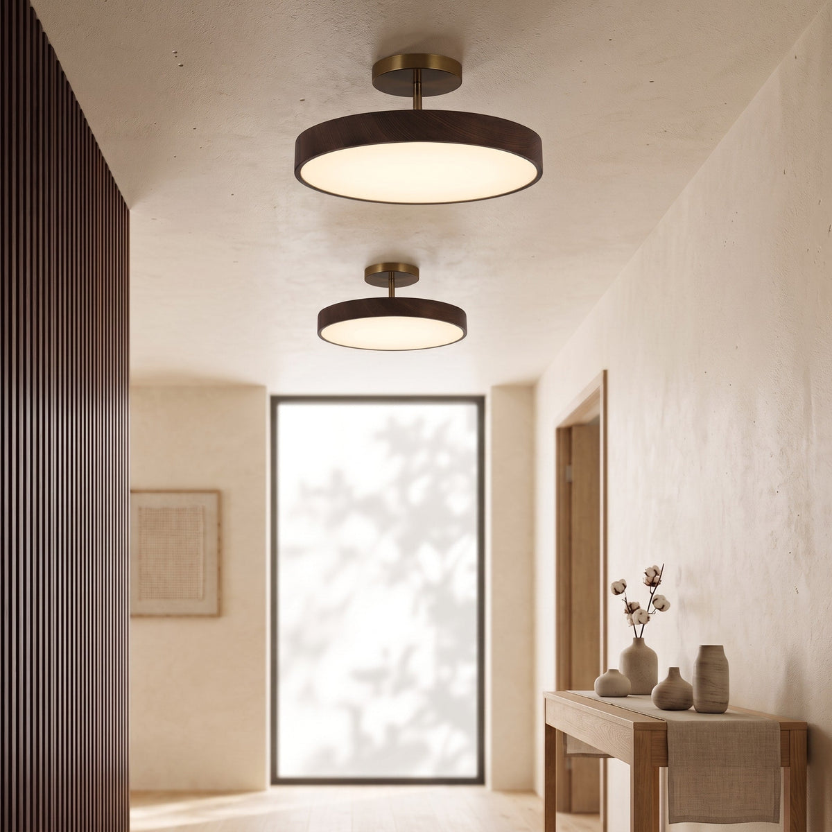 Runde LED Deckenleuchte im Skandinavischen Holzdesign - Ceiling Light Fixtures - Dunkles Holz - Voldeva