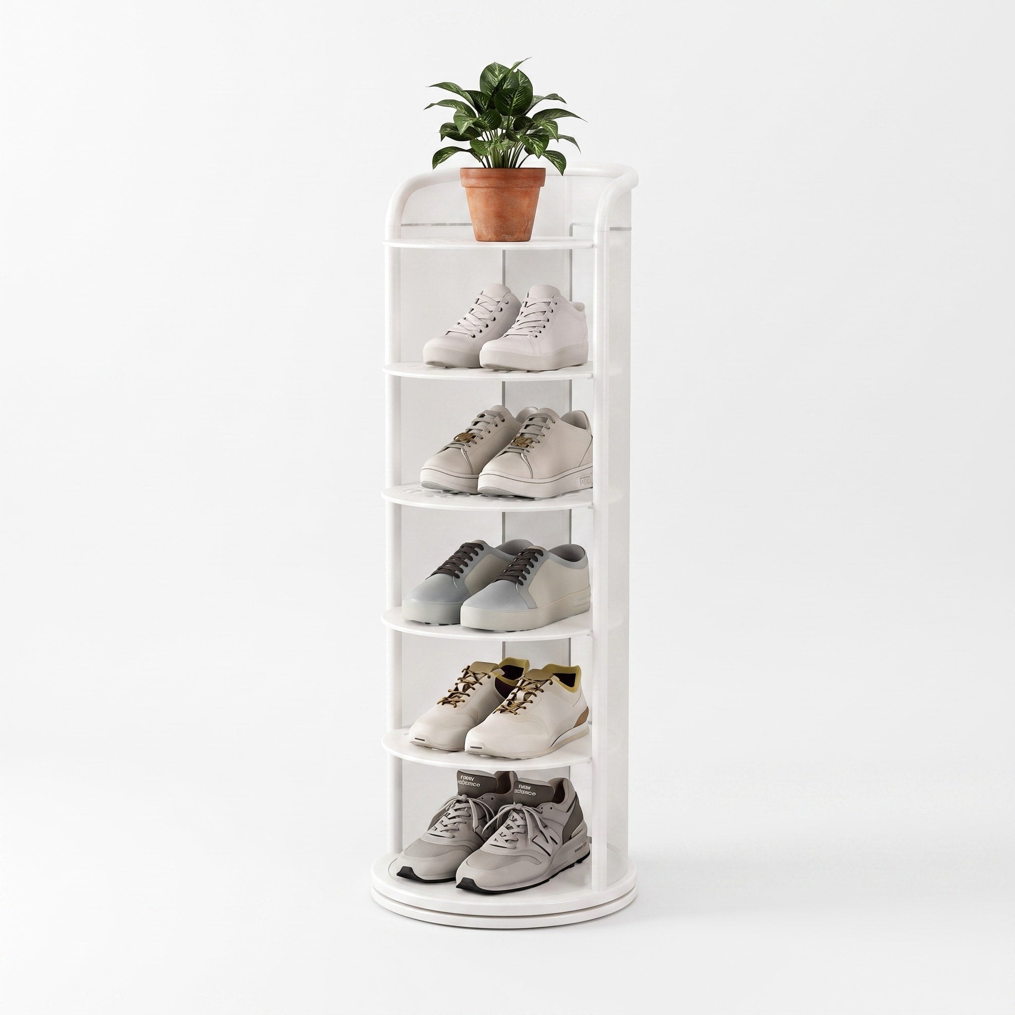 Runder Schuhregal Turm aus Metall mit mehreren Ebenen - Shoe Racks - Weiß - Voldeva
