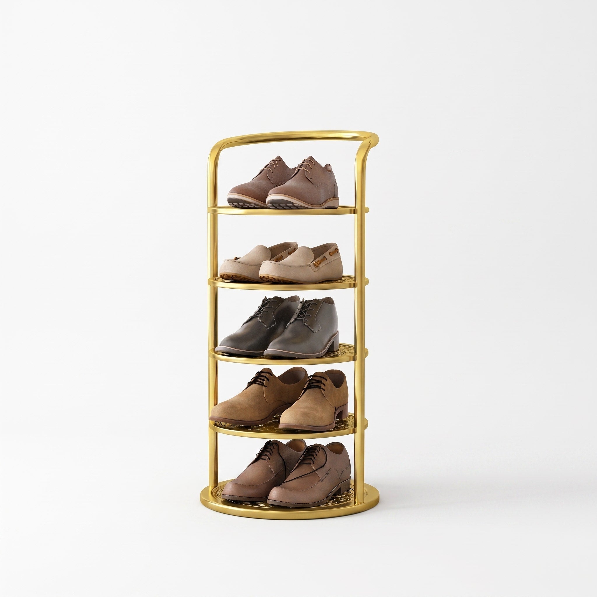 Runder Schuhregal Turm aus Metall mit mehreren Ebenen - Shoe Racks - Gold - Voldeva