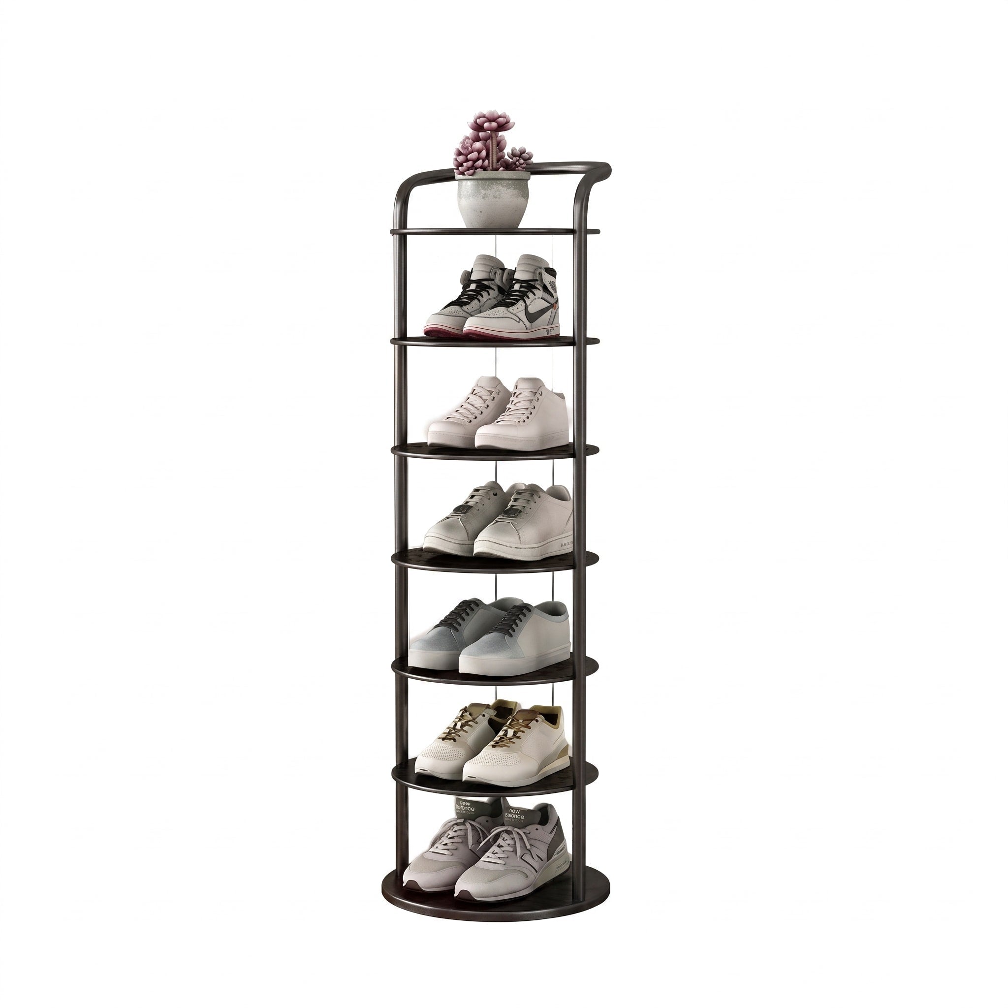 Runder Schuhregal Turm aus Metall mit mehreren Ebenen - Shoe Racks - Schwarz - Voldeva