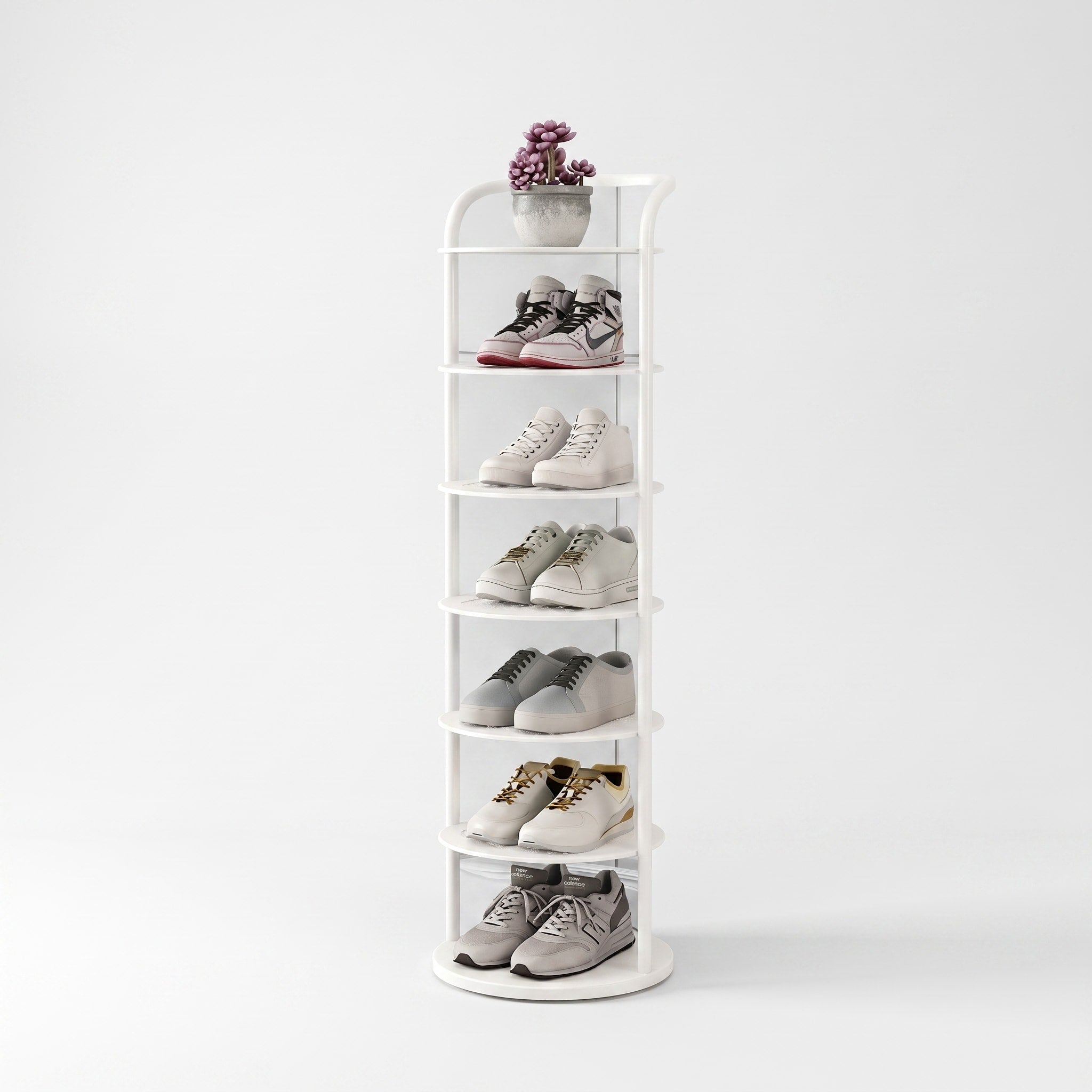 Runder Schuhregal Turm aus Metall mit mehreren Ebenen - Shoe Racks - Weiß - Voldeva