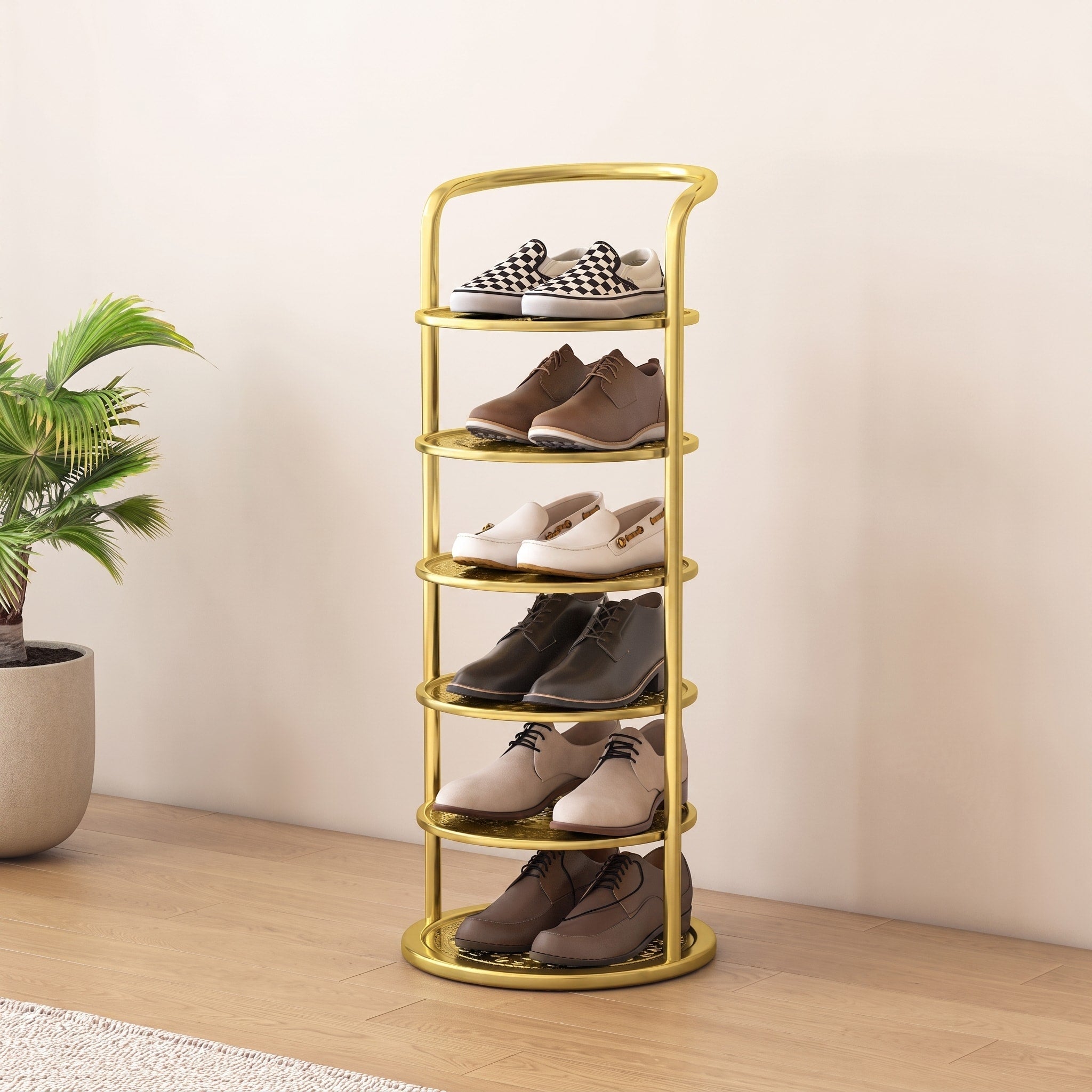 Runder Schuhregal Turm aus Metall mit mehreren Ebenen - Shoe Racks - Gold - Voldeva