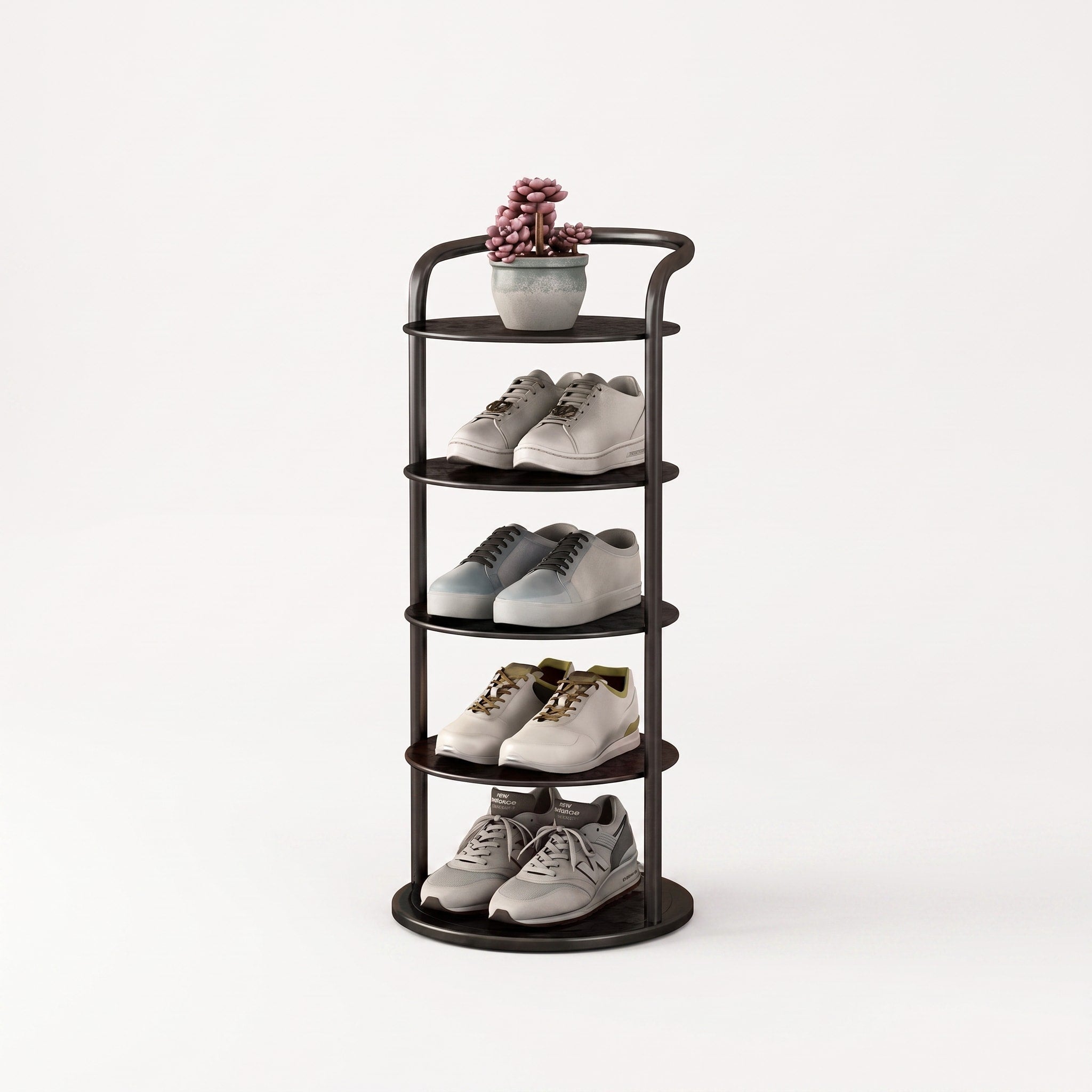 Runder Schuhregal Turm aus Metall mit mehreren Ebenen - Shoe Racks - Schwarz - Voldeva
