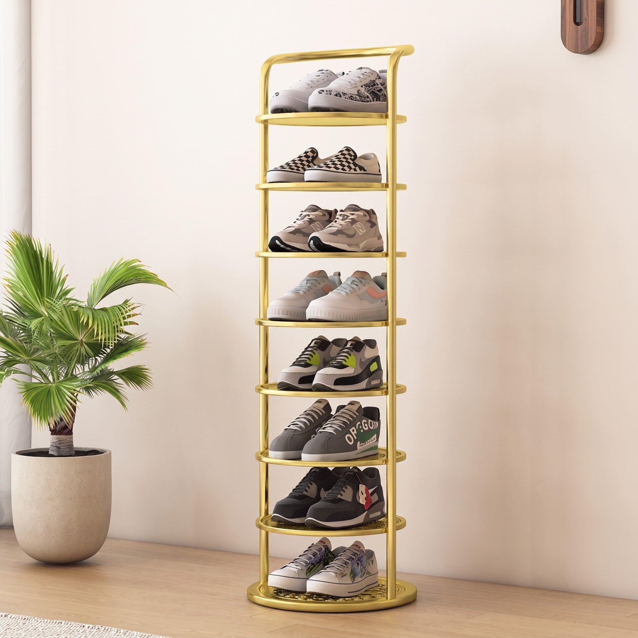 Runder Schuhregal Turm aus Metall mit mehreren Ebenen - Shoe Racks - Gold - Voldeva