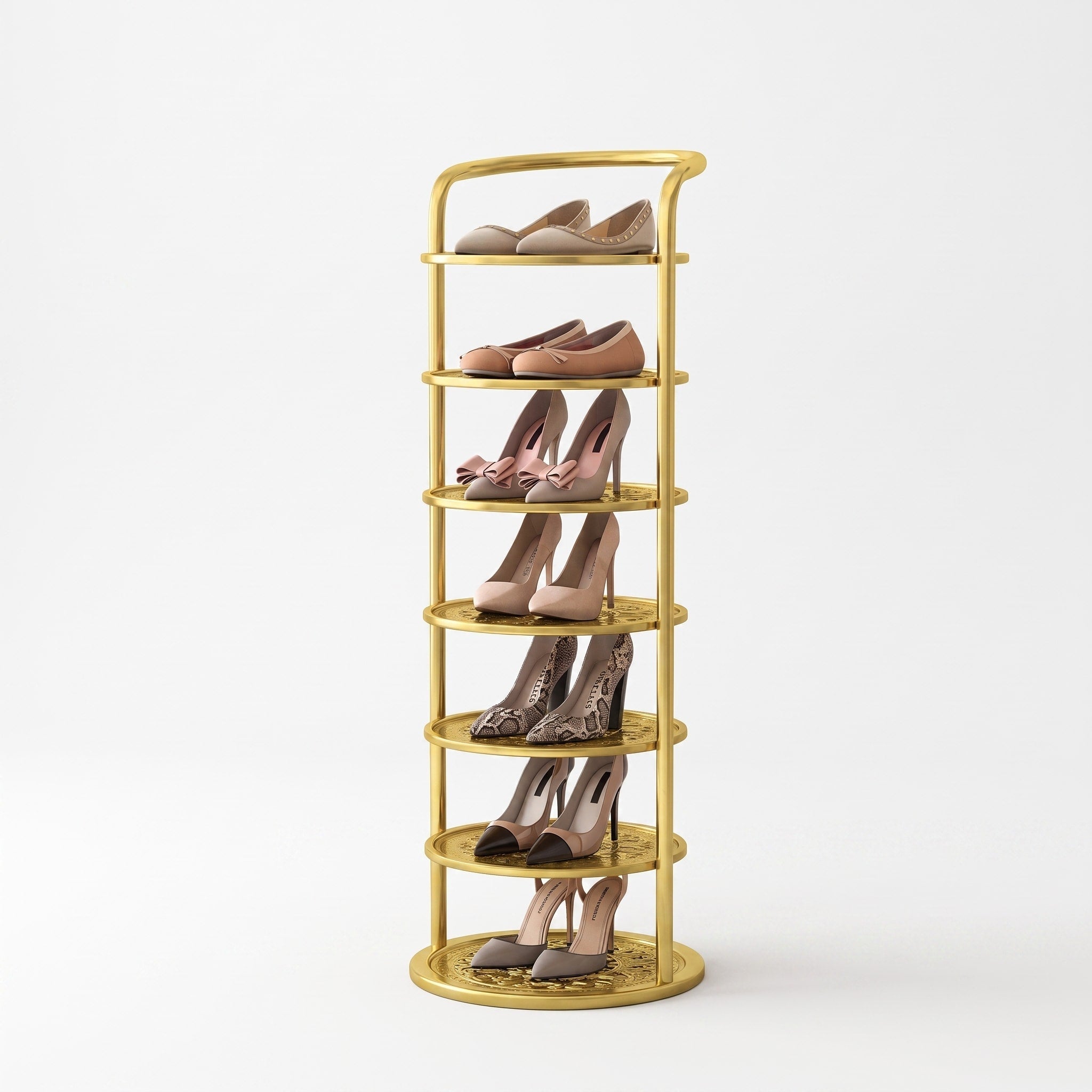 Runder Schuhregal Turm aus Metall mit mehreren Ebenen - Shoe Racks - Gold - Voldeva