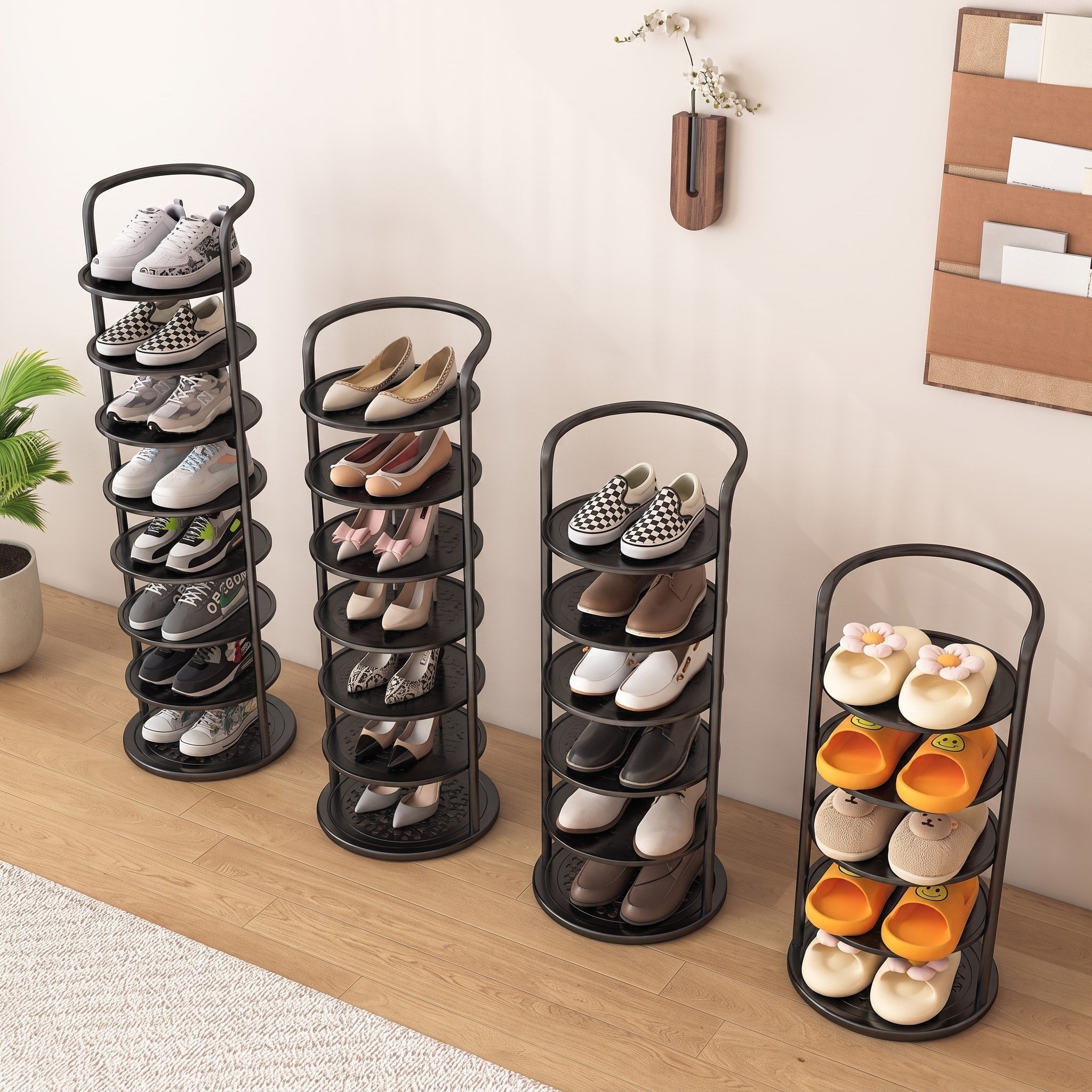 Runder Schuhregal Turm aus Metall mit mehreren Ebenen - Shoe Racks - Schwarz - Voldeva